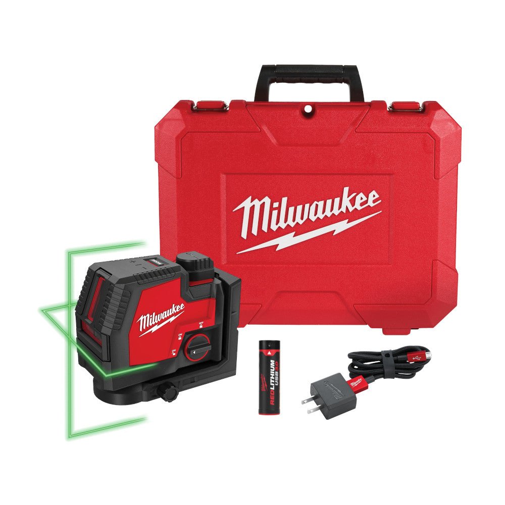 Milwaukee 3521-21TP USB Rechargeable Green Cross Line Laser w/ Tri-pod - Image 2