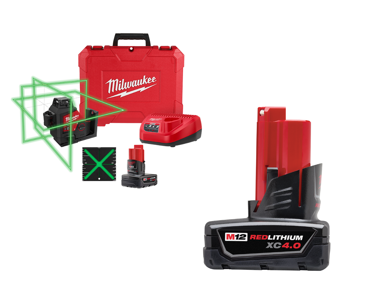 Milwaukee 3632-21X4 M12 Green 360 Degree 3-Plane Laser Kit w/ 4AH Battery