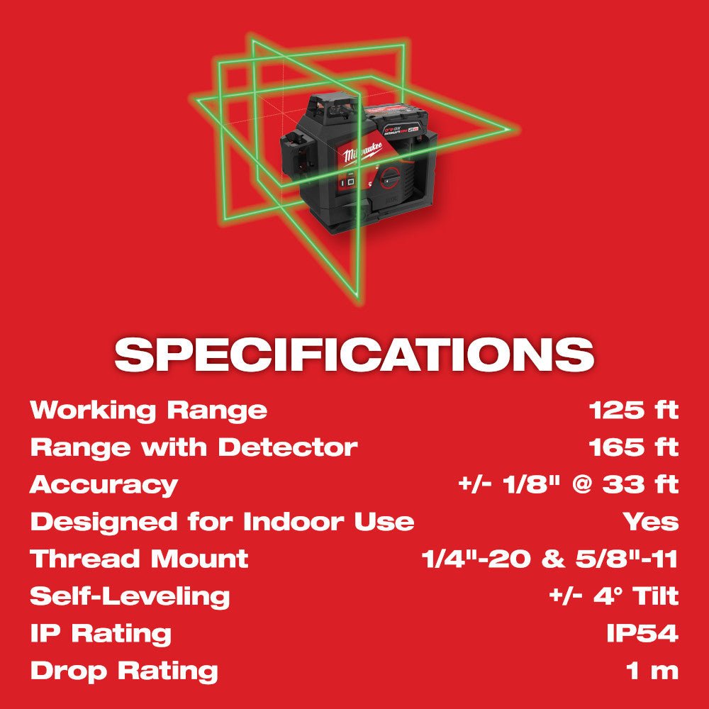 Milwaukee 3632-21X4 M12 Green 360 Degree 3-Plane Laser Kit w/ 4AH Battery - Image 7