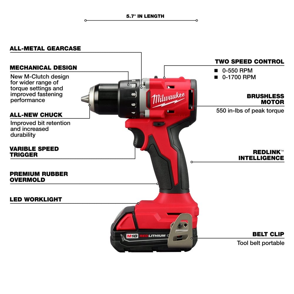 Milwaukee 3693-22CXvBLR M18 Compact Brushless 2-Tool Combo Kit w/ Blower - Image 3