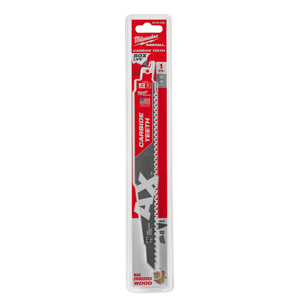 Milwaukee 48-00-5226 9" 5T SAWZALL BLADE The AX w/ Carbide Teeth Wood Blades - Image 10