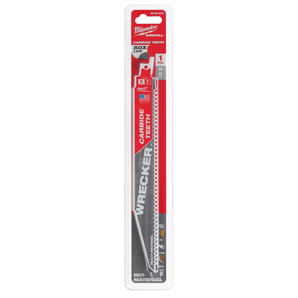 Milwaukee 48-00-5242 9" 6 TPI THE WRECKER w/ Carbide Teeth SAWZALL Blade - 1 PK - Image 2
