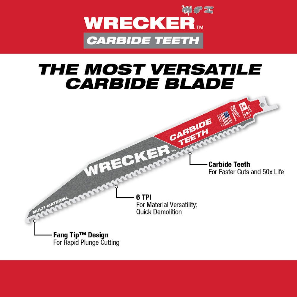 Milwaukee 48-00-5242 9" 6 TPI THE WRECKER w/ Carbide Teeth SAWZALL Blade - 1 PK - Image 7