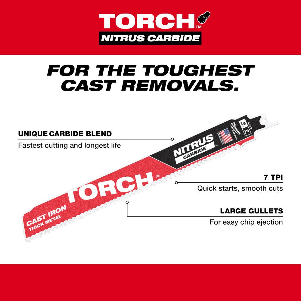 Milwaukee 48-00-5262 9" 7TPI The TORCH FOR CAST IRON w/ NITRUS CARBIDE - 1 PK - Image 2