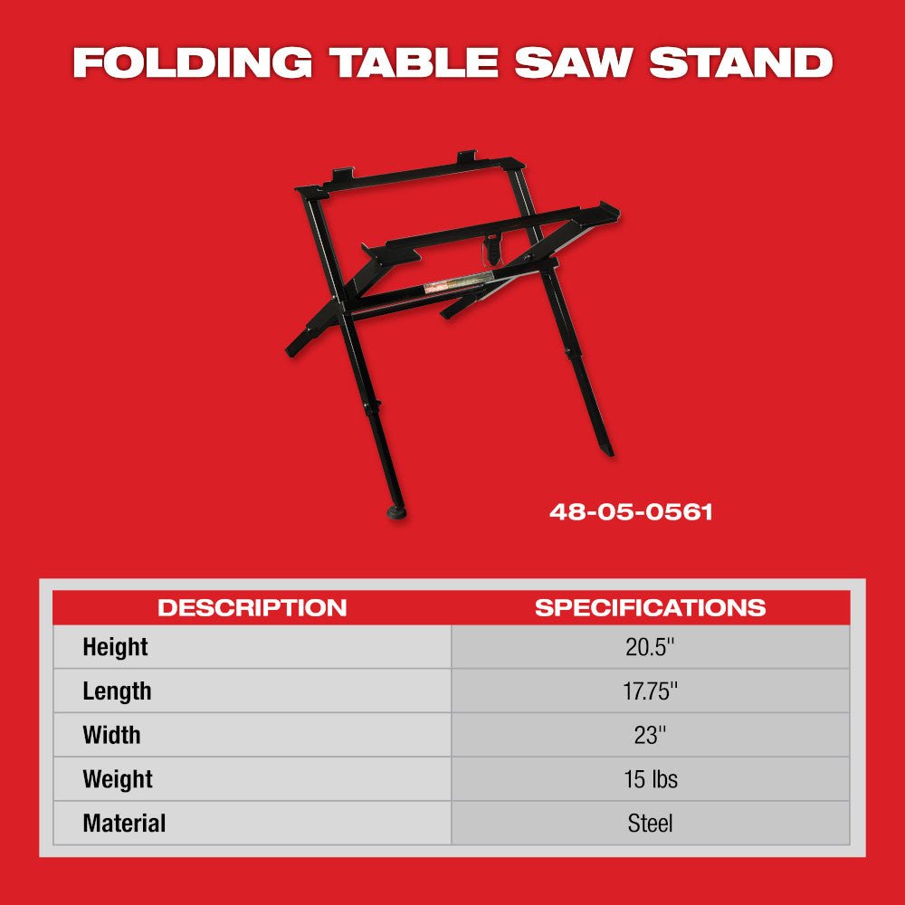 Milwaukee 48-08-0561 Black Heavy Duty Steel Compact Folding Table Saw Stand - Image 4