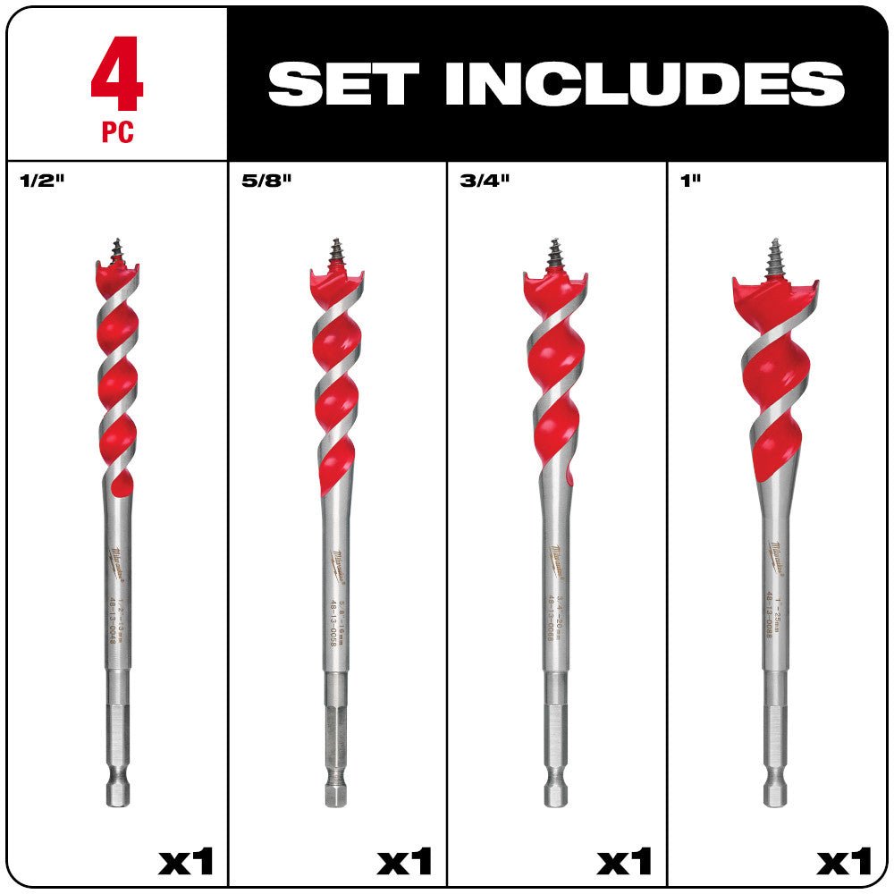 Milwaukee 48-13-0400 6-1/2" SPEED FEED Wood Bit Set w/ Double Wing Spurs - 4 PC - Image 3