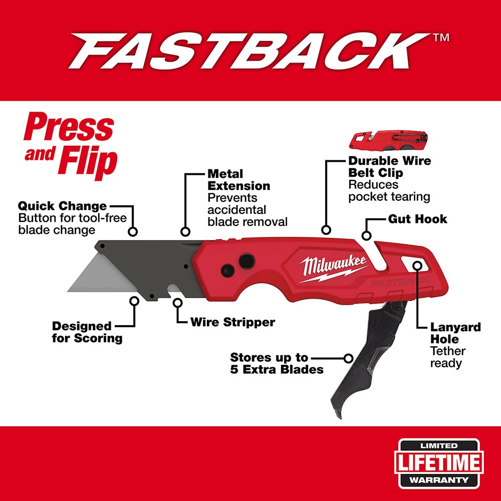 Milwaukee 48-22-1502 FASTBACK Durable Folding Utility Knife w/ Blade Storage - Image 2