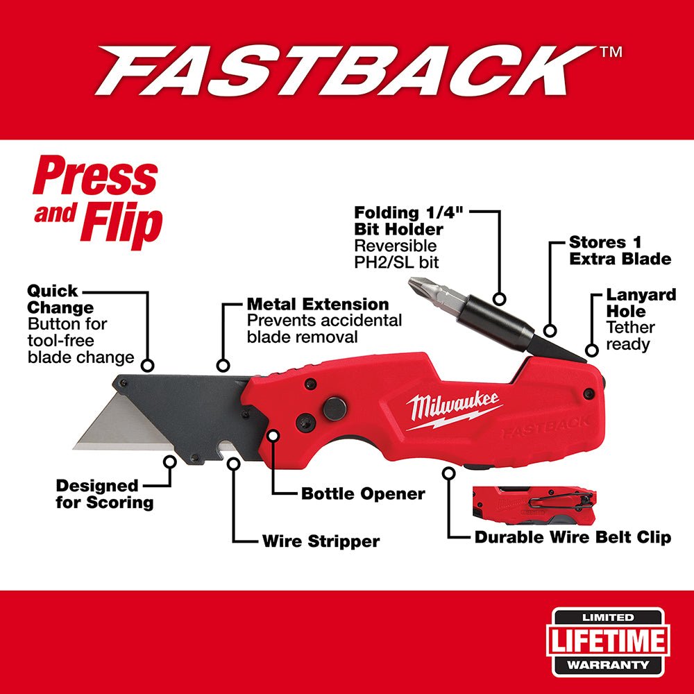 Milwaukee 48-22-1505 FASTBACK 6 in 1 Folding Utility Knife - Image 2