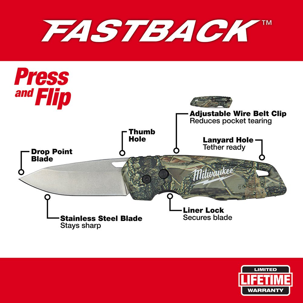 Milwaukee 48-22-1524 FASTBACK Camo Folding Pocket Knife - Image 2