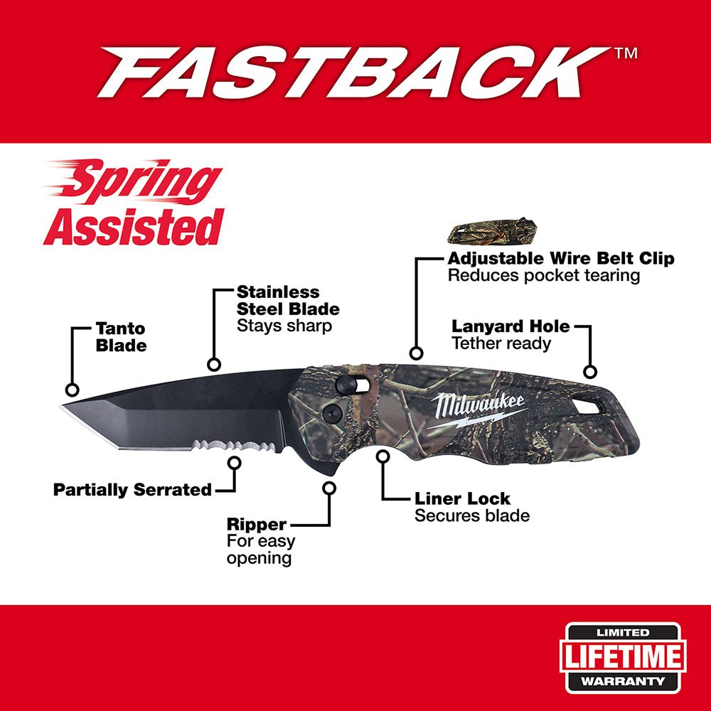 Milwaukee 48-22-1535 FASTBACK Stainless Steel Camo Spring Assisted Folding Knife - Image 2