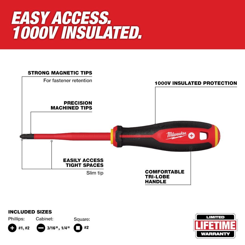 Milwaukee 48-22-2206 1000V Insulated Slim Tip Screwdriver Set - 6 PC - Image 2