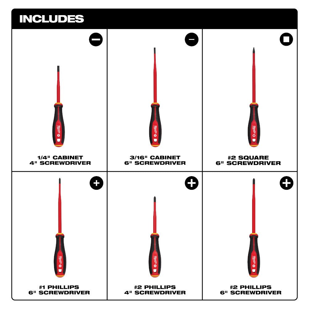 Milwaukee 48-22-2206 1000V Insulated Slim Tip Screwdriver Set - 6 PC - Image 6