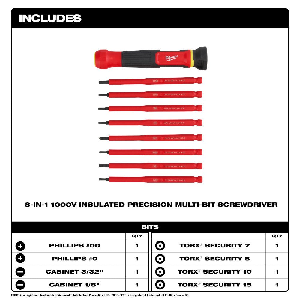 Milwaukee 48-22-2217 8-in-1 1000V Insulated Precision Multi-Bit Screwdriver Set - Image 2