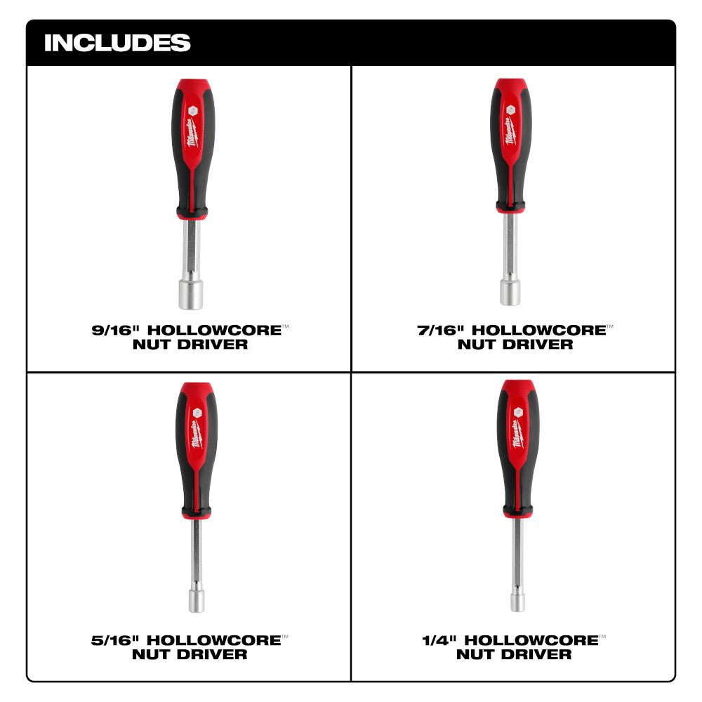Milwaukee 48-22-2444 SAE HollowCore Nut Driver Set - 4 PC - Image 2
