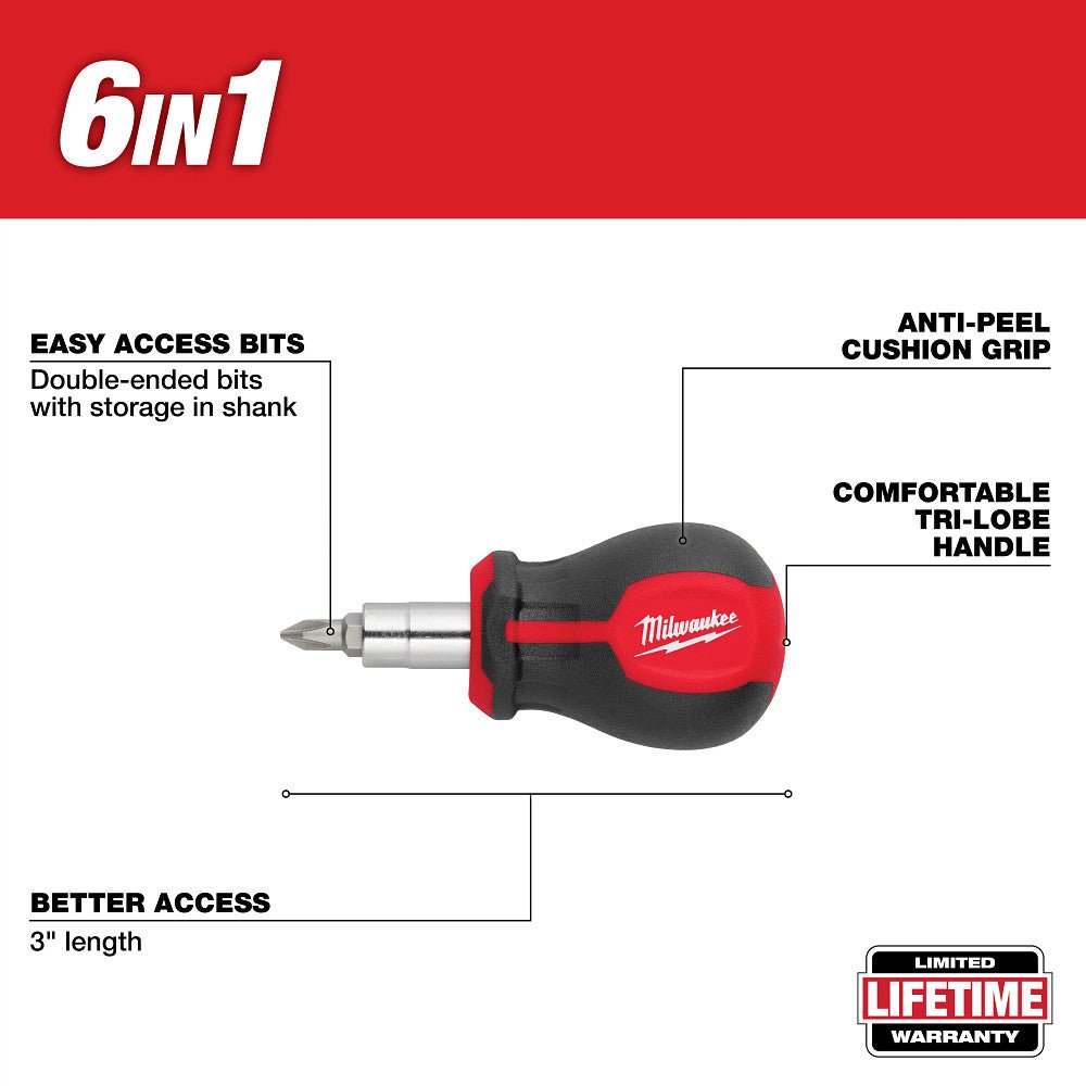 Milwaukee 48-22-2762 6-IN-1 Stubby Multi-Bit Screwdriver - Image 2