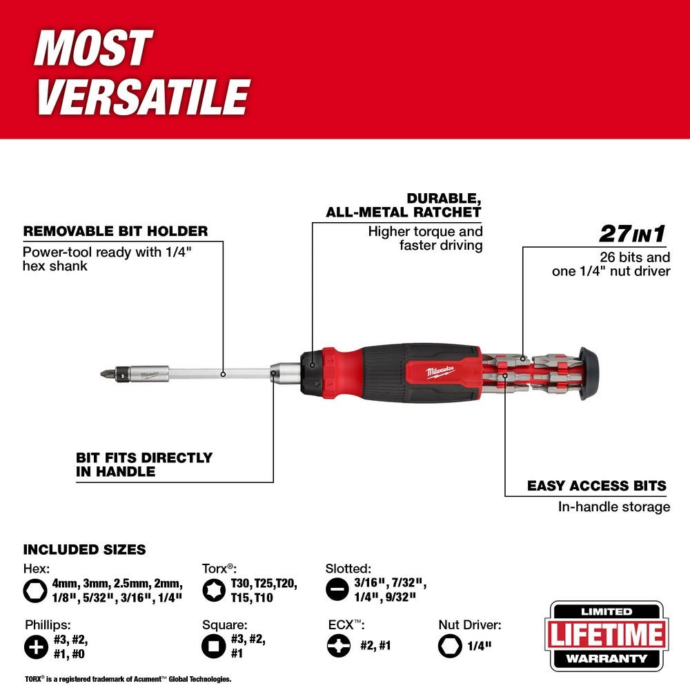 Milwaukee 48-22-2904 27-in-1 Versatile Ratcheting Multi-Bit Screwdriver - Image 4