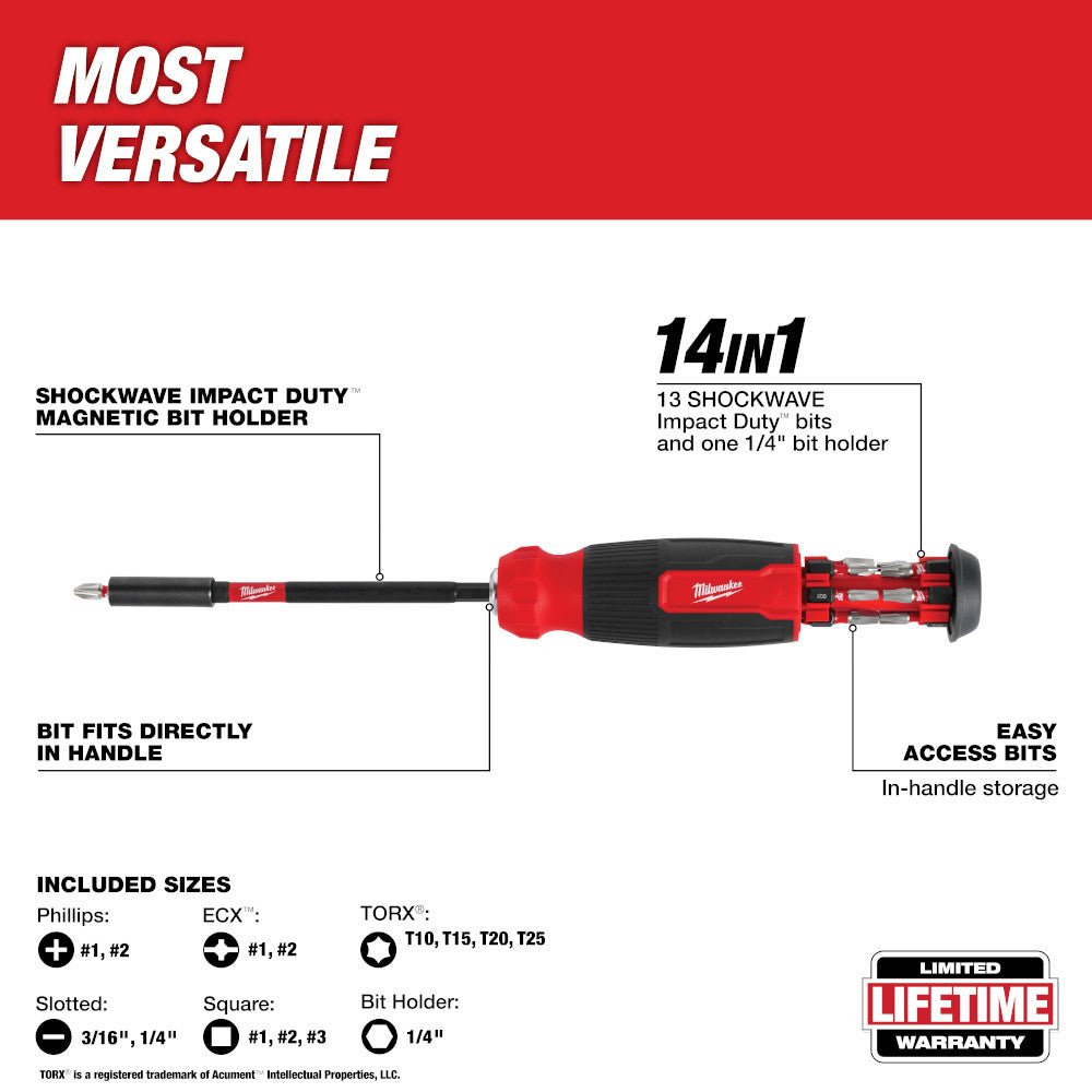 Milwaukee 48-22-2915 14-in-1 Multi-Bit Screwdriver W/ SHOCKWAVE Impact Duty Bits - Image 3