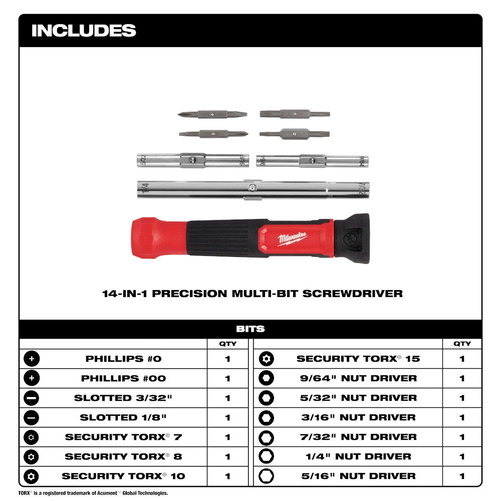 Milwaukee 48-22-2933 14-in-1 Precision Multi-Bit Screwdriver - Image 2
