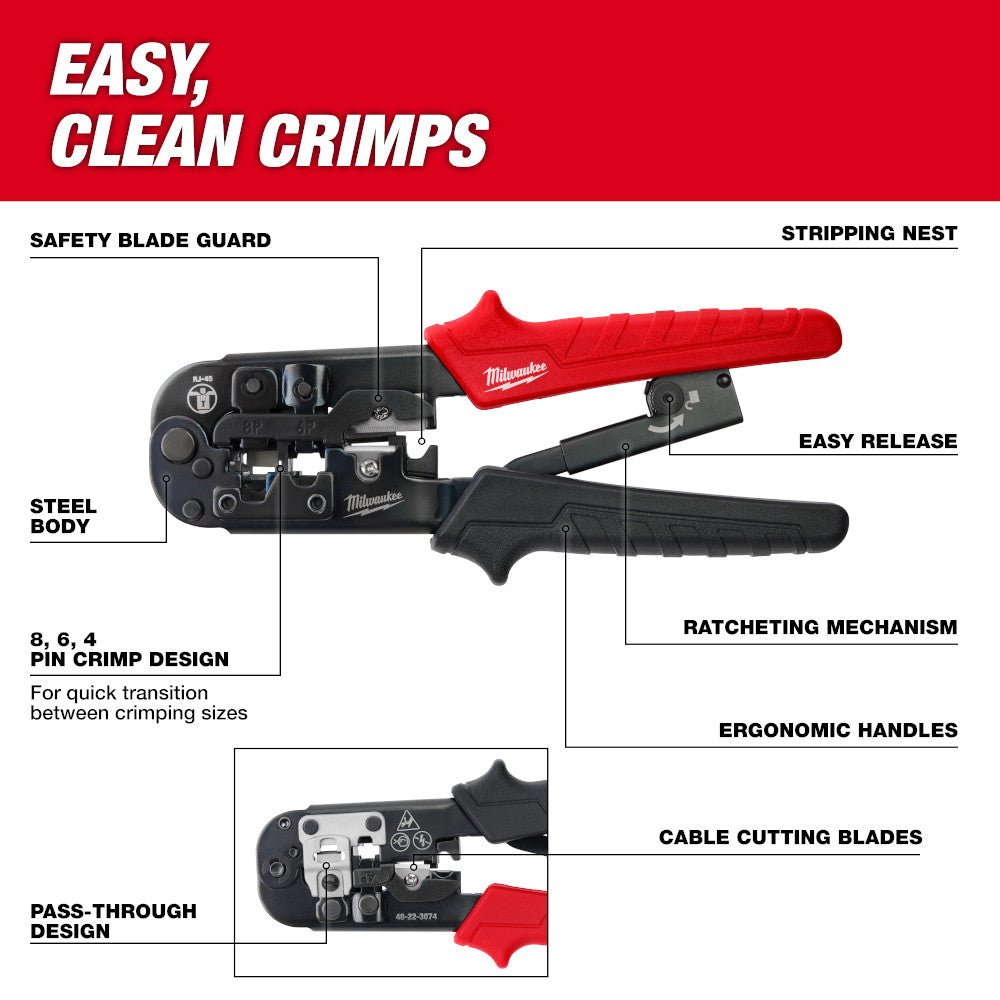 Milwaukee 48-22-3074 Ratcheting Pass-Through Crimper & Stripper - Image 2