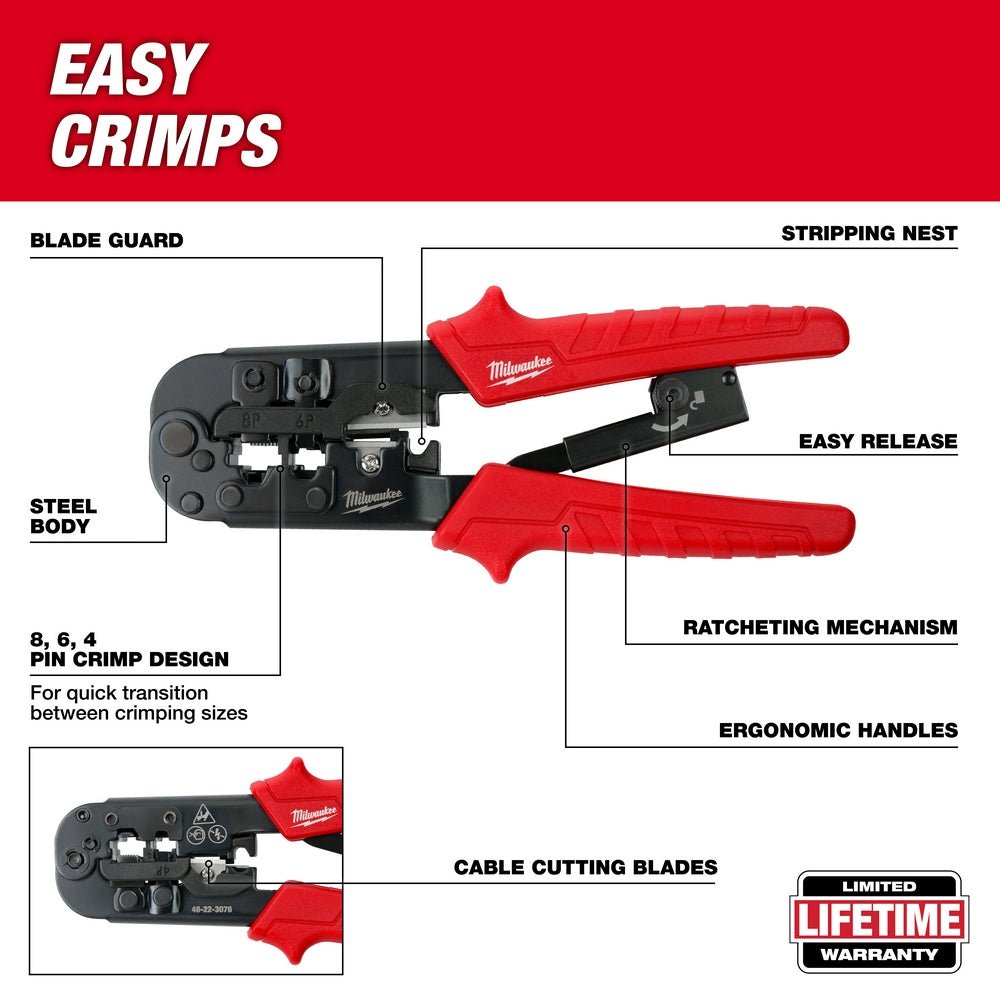 Milwaukee 48-22-3076 Ratcheting Modular Crimper & Stripper - Image 2