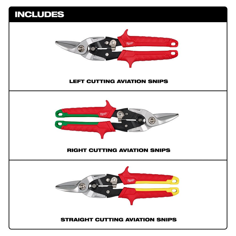 Milwaukee 48-22-4563 Durable Aviation Snip Set w/ Color Coded Handles - 3 PC - Image 2