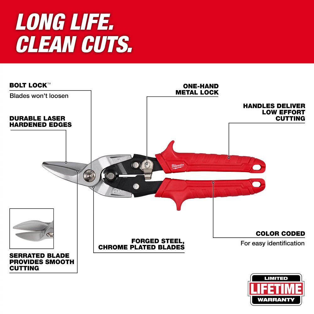 Milwaukee 48-22-4563 Durable Aviation Snip Set w/ Color Coded Handles - 3 PC - Image 3