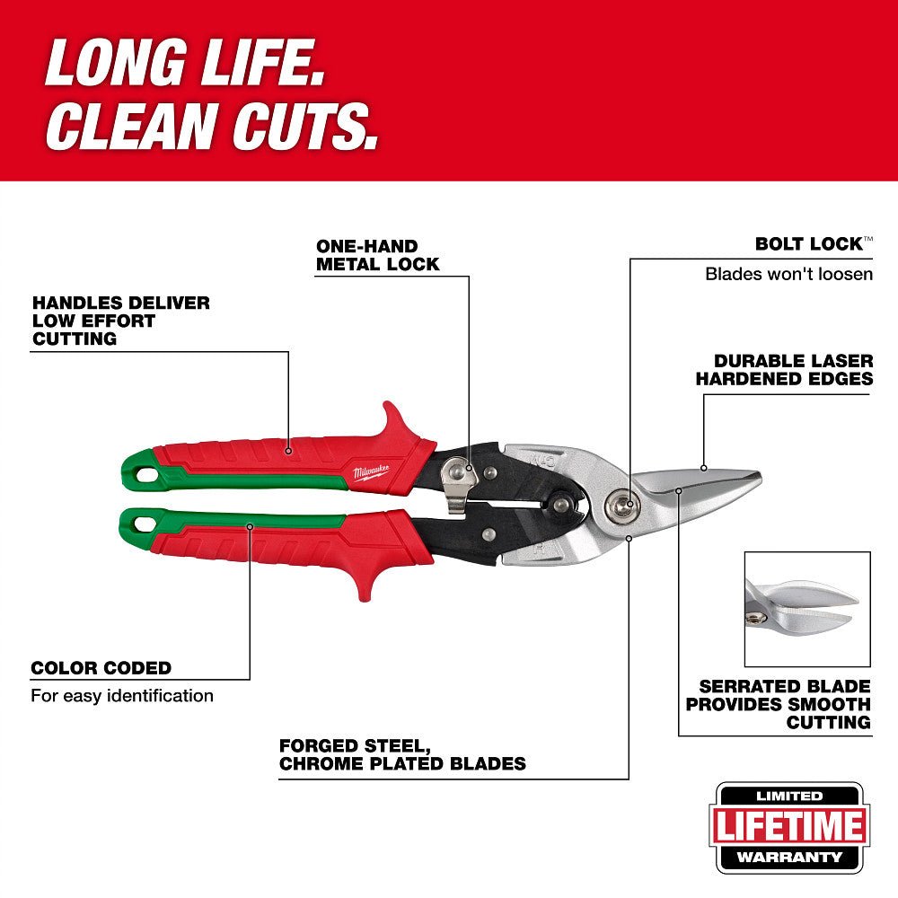 Milwaukee 48-22-4563 Durable Aviation Snip Set w/ Color Coded Handles - 3 PC - Image 4