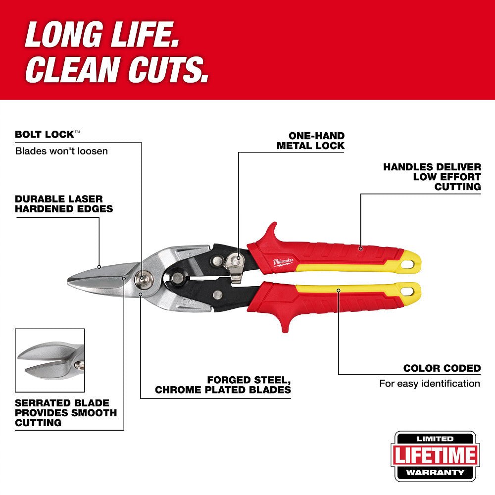 Milwaukee 48-22-4563 Durable Aviation Snip Set w/ Color Coded Handles - 3 PC - Image 5