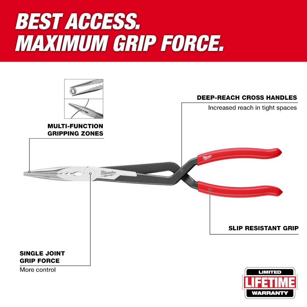 Milwaukee 48-22-6540 13" Long Reach Pliers w/ Straight Nose - Image 2