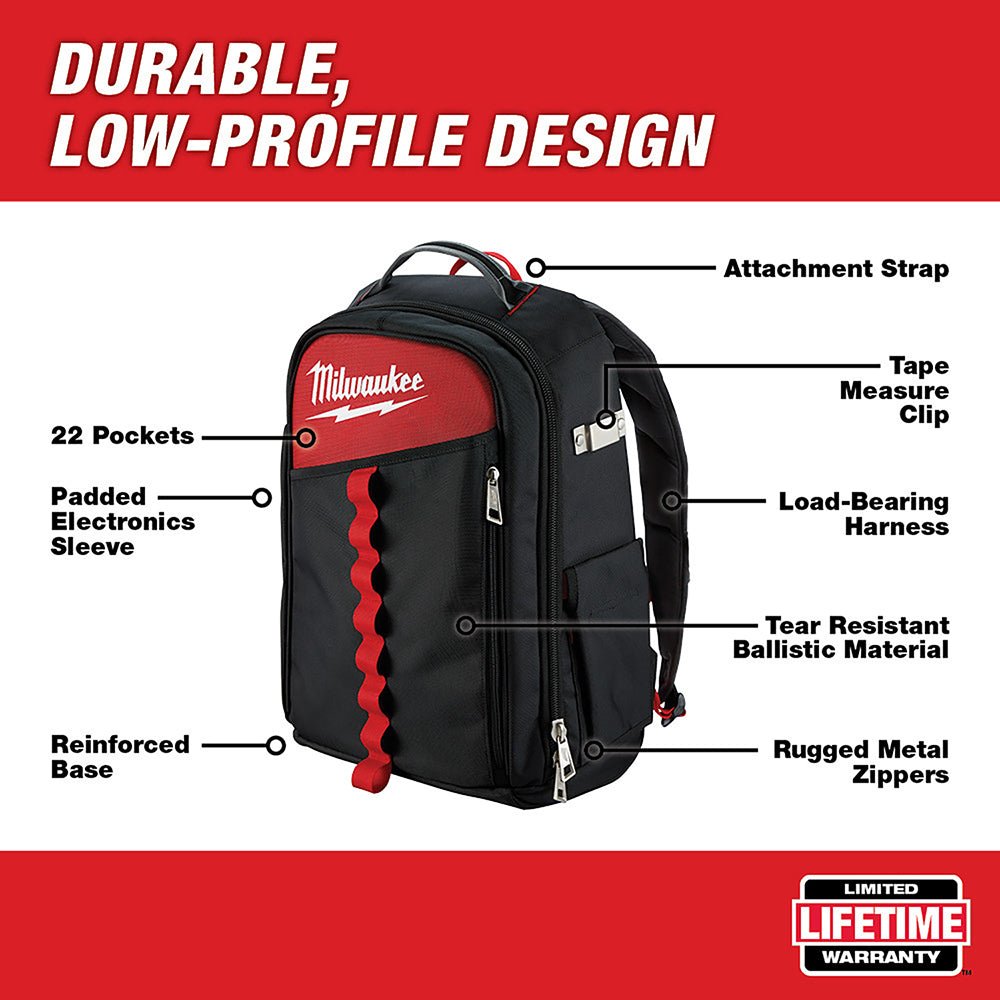Milwaukee 48-22-8202 Reinforced Impact Resistant Low-Profile Backpack - Image 2