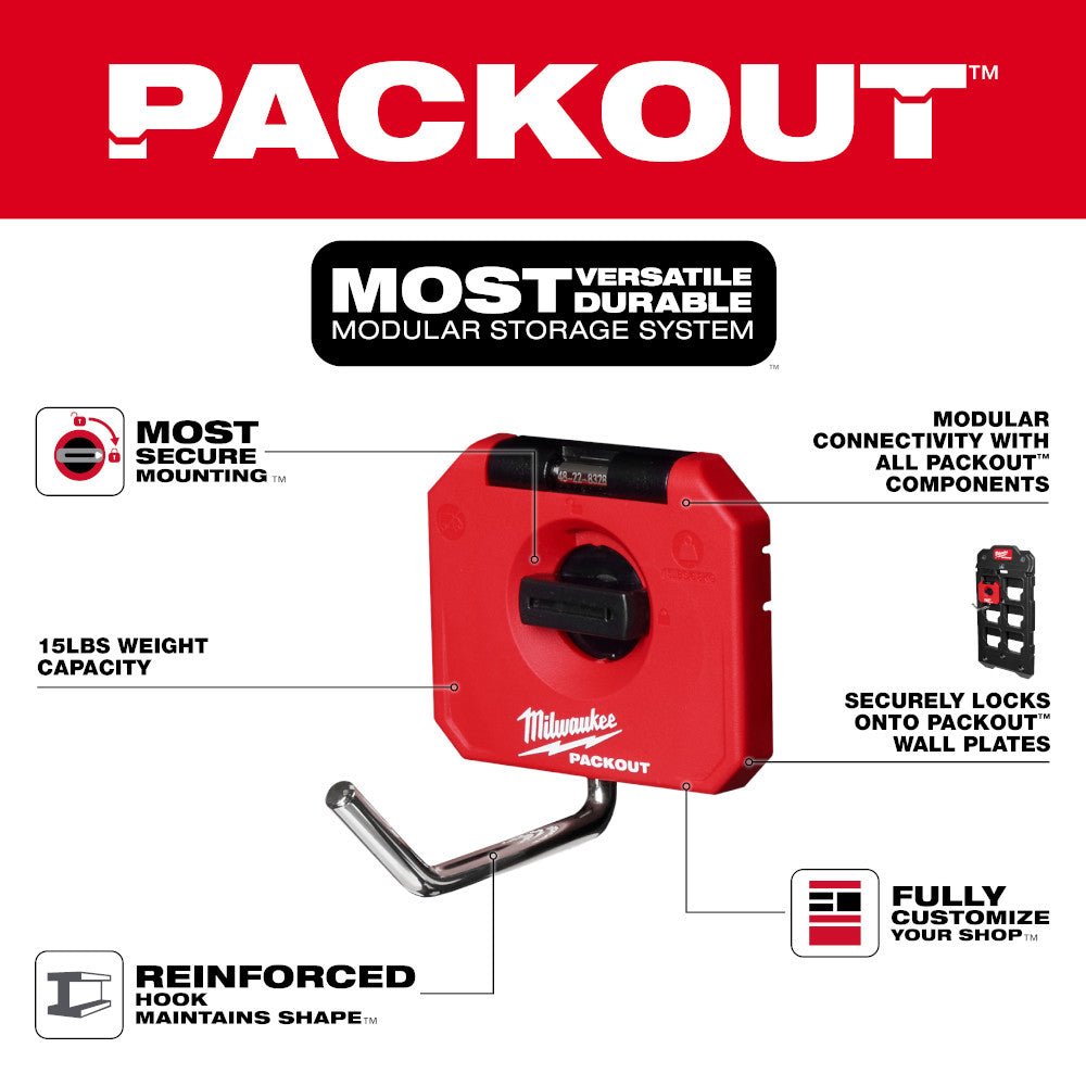 Milwaukee 48-22-8328 PACKOUT 4" Single Straight Wall Mounted Hook - Image 2