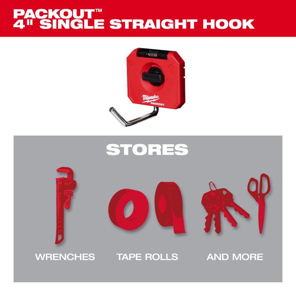 Milwaukee 48-22-8328 PACKOUT 4" Single Straight Wall Mounted Hook - Image 3