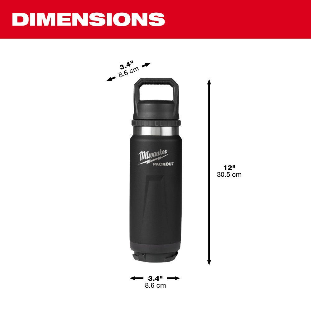 Milwaukee 48-22-8396B PACKOUT 24 oz Black Insulated Bottle with Chug Lid - Image 3