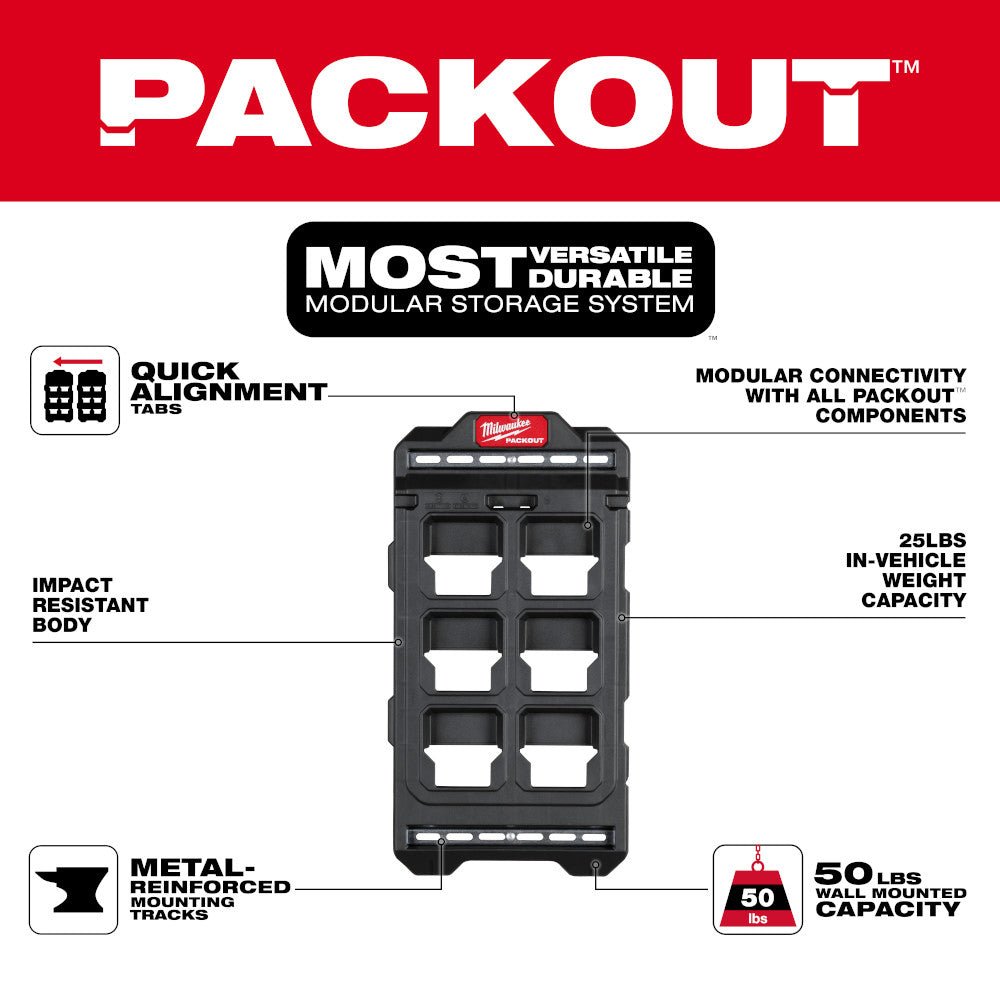 Milwaukee 48-22-8496 PACKOUT Compact Wall Plate w/ Metal Mounting Points - Image 2