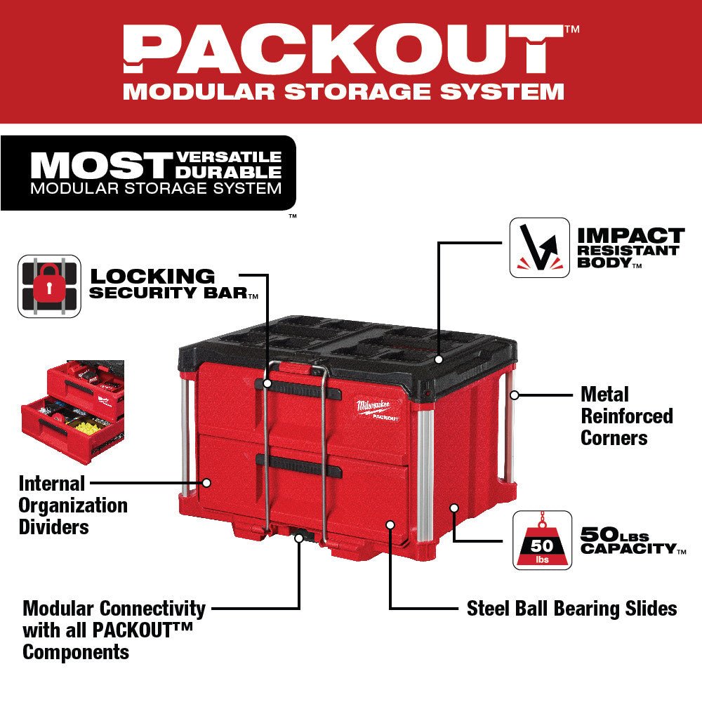 Milwaukee 48-22-8420 PACKOUT Rolling Drawer Tool Box with 2 Drawer Boxes - Image 7