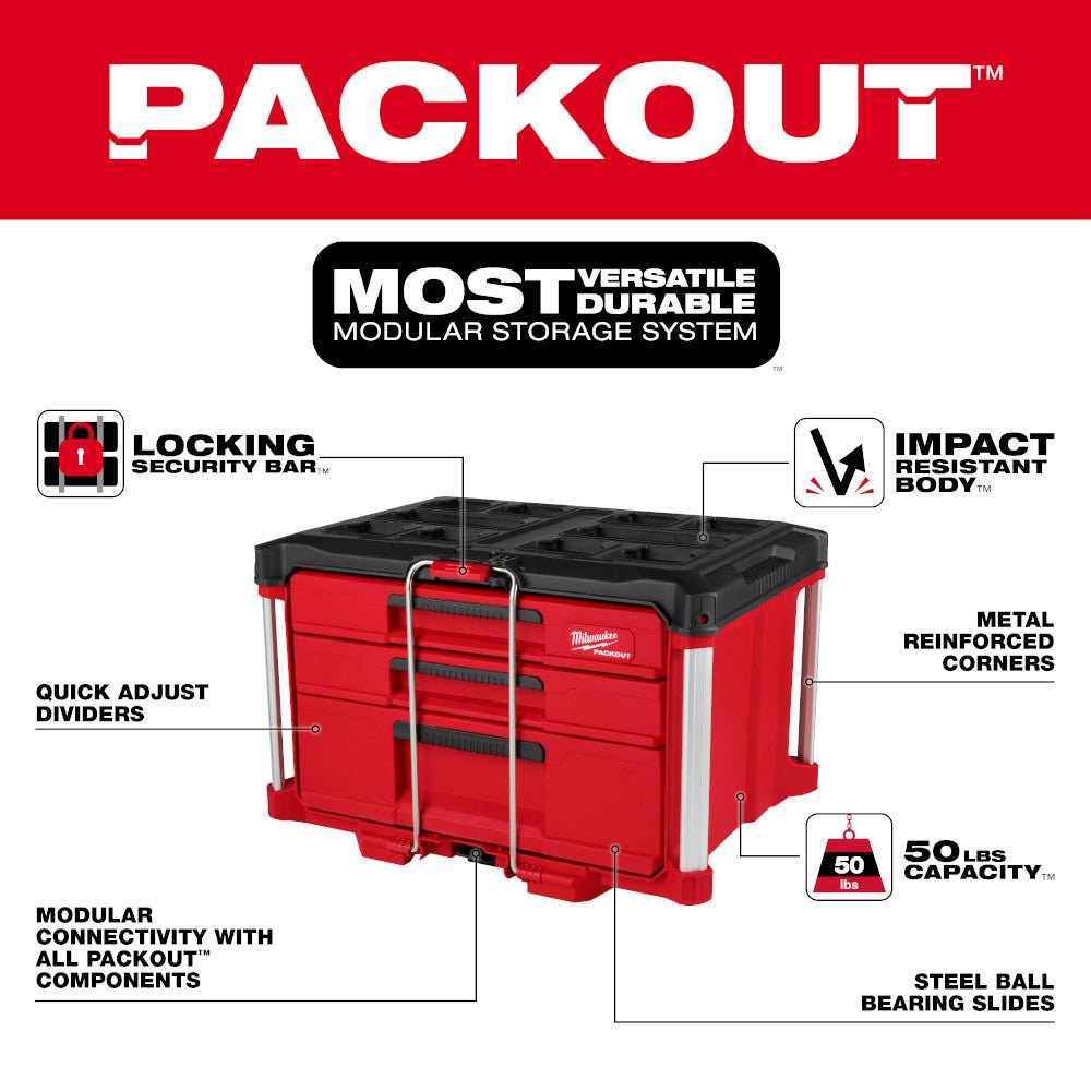 Milwaukee 48-22-8420 PACKOUT Rolling Drawer Tool Box with 2 Drawer Boxes - Image 8