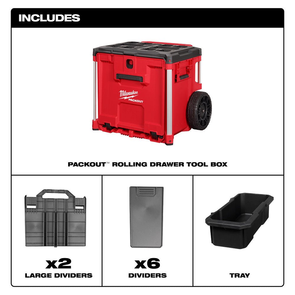 Milwaukee 48-22-8420 PACKOUT Rolling Drawer Tool Box w/ Drawer Box and Cabinet - Image 5