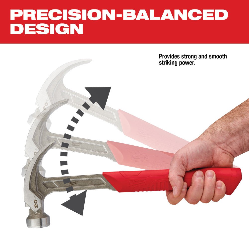 Milwaukee 48-22-9080 20oz Curved Claw Smooth Face Hammer w/ ShockShield Grip - Image 3