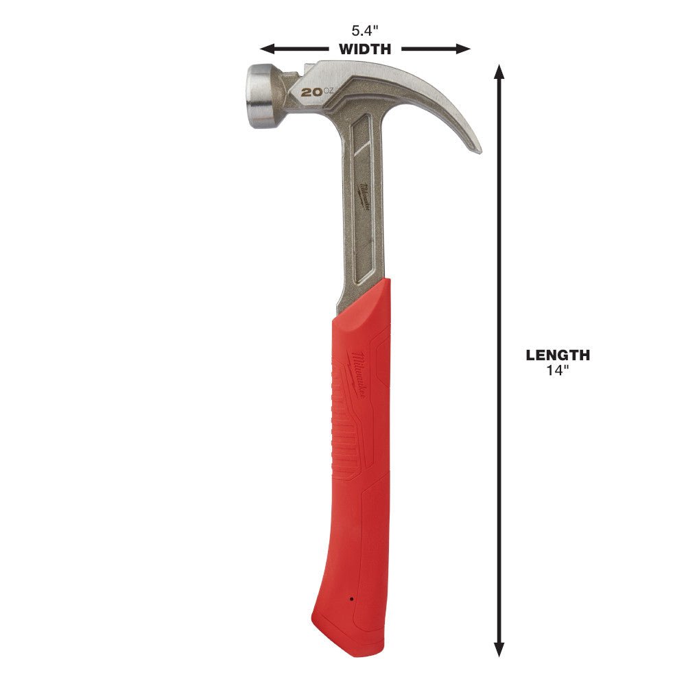 Milwaukee 48-22-9080 20oz Curved Claw Smooth Face Hammer w/ ShockShield Grip - Image 8