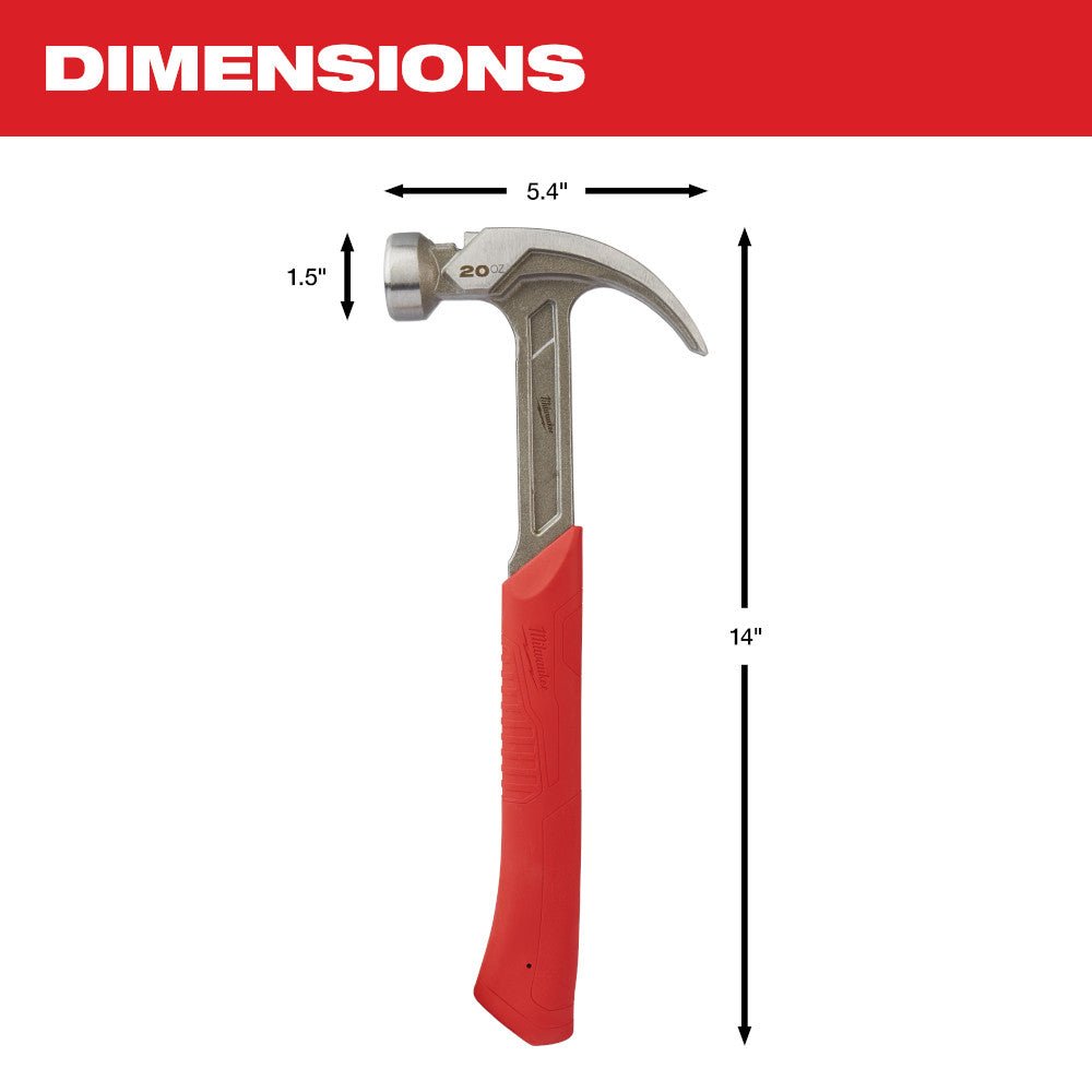 Milwaukee 48-22-9080 20oz Curved Claw Smooth Face Hammer w/ ShockShield Grip - Image 9