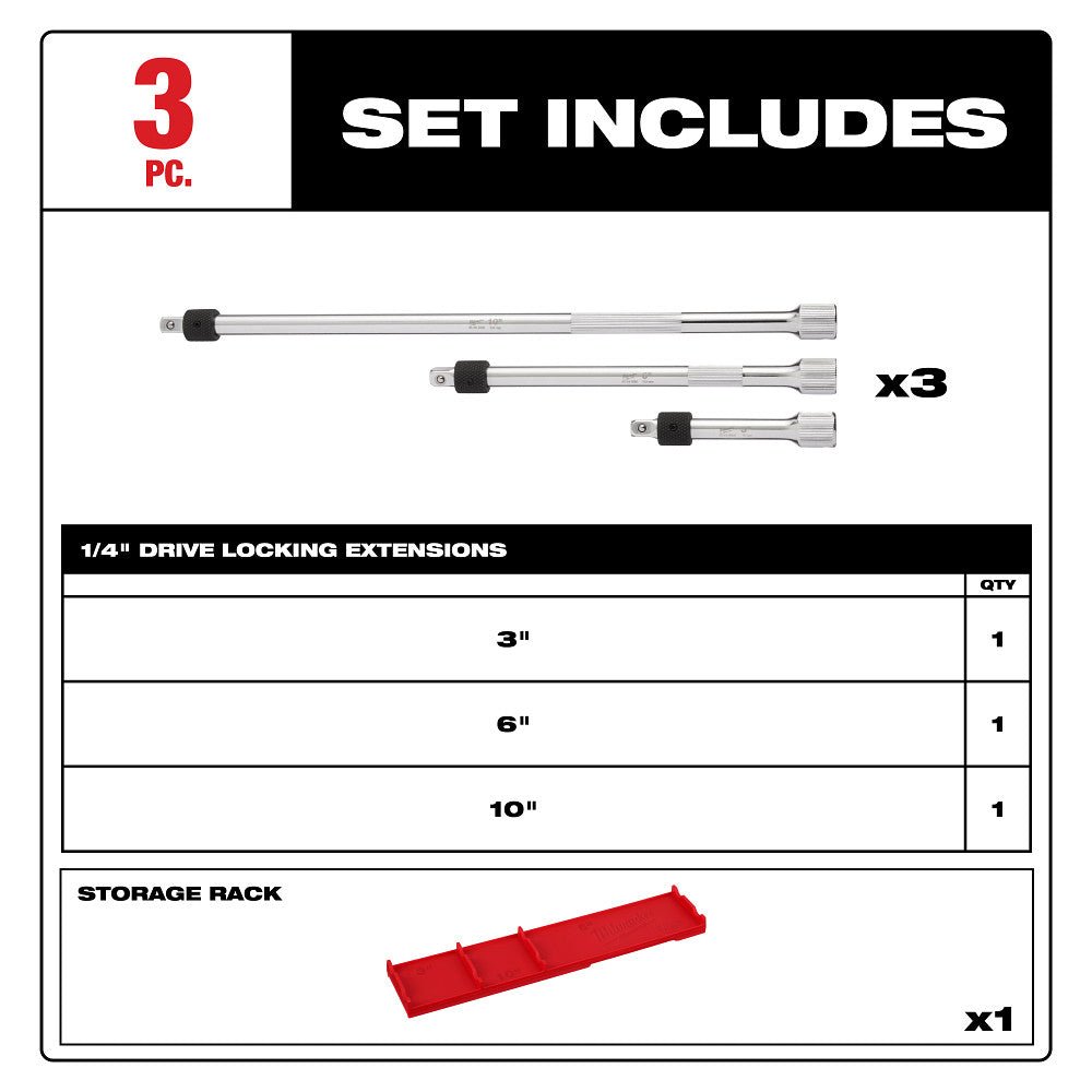 Milwaukee 48-22-9360 1/4" Drive Locking Extension Set w/ Storage Rack - 3 PC - Image 4