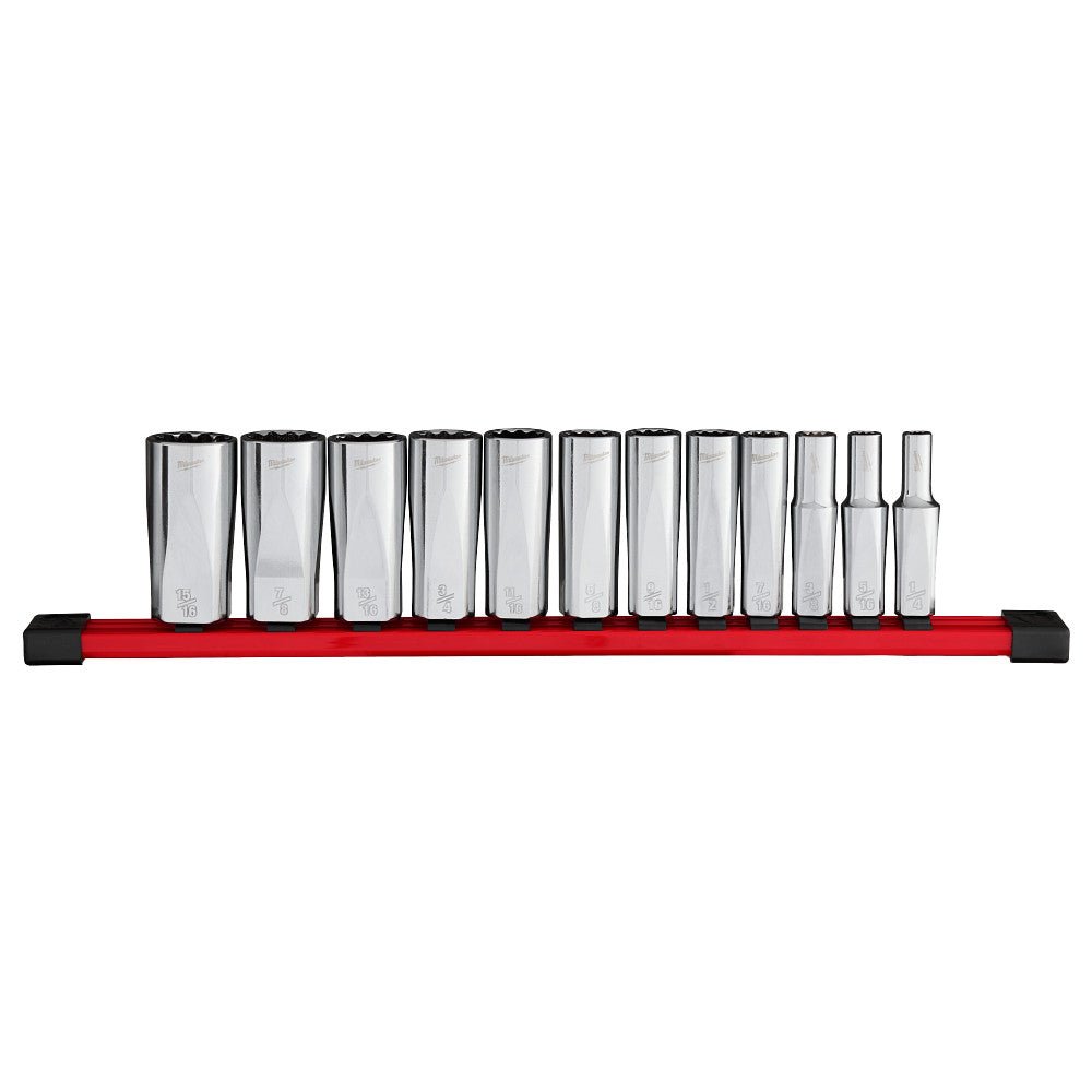 Milwaukee 48-22-9421 3/8" Drive 12-Point Deep Well SAE Socket Set - 12 PC
