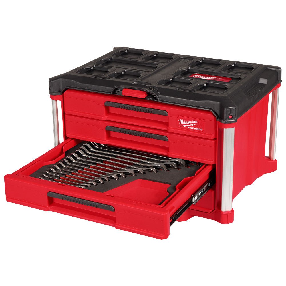 Milwaukee 48-22-9492 Metric/SAE Wrench Set w/ PACKOUT 4 Drawer Tool Box - 60PC