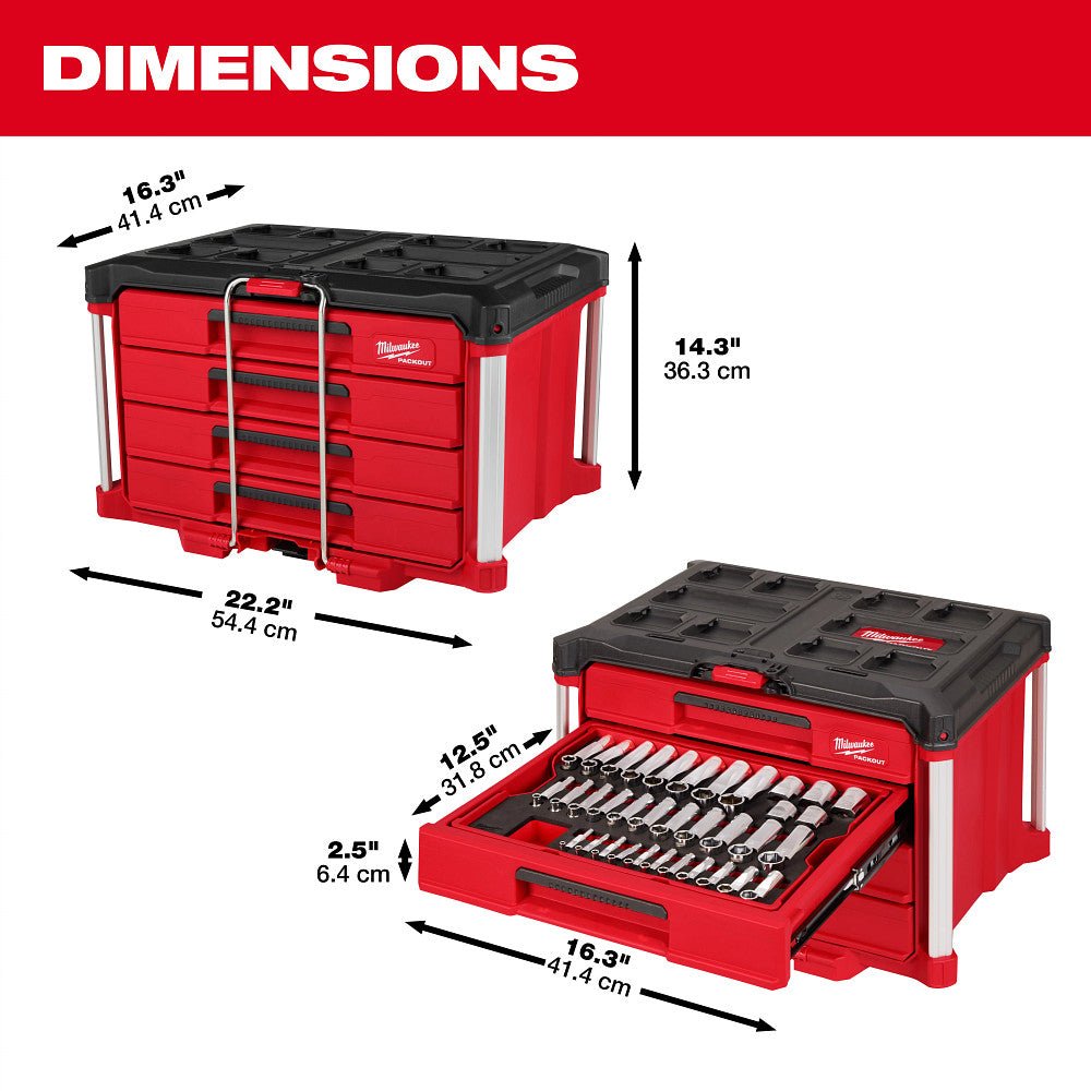 Milwaukee 48-22-9492 Metric/SAE Wrench Set w/ PACKOUT 4 Drawer Tool Box - 60PC - Image 4