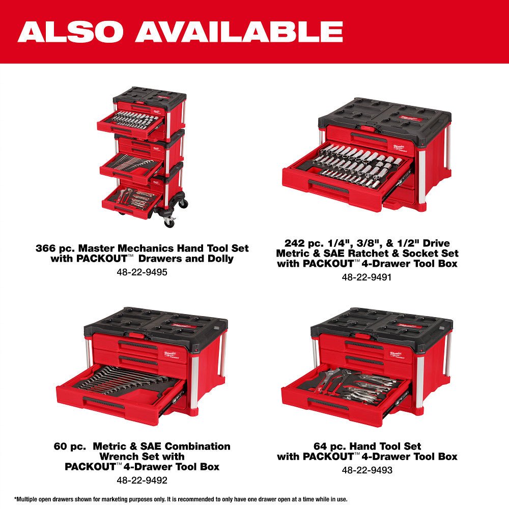 Milwaukee 48-22-9493 Hand Tool Set w/ PACKOUT 4 Drawer Tool Storage Box - 64PC - Image 8