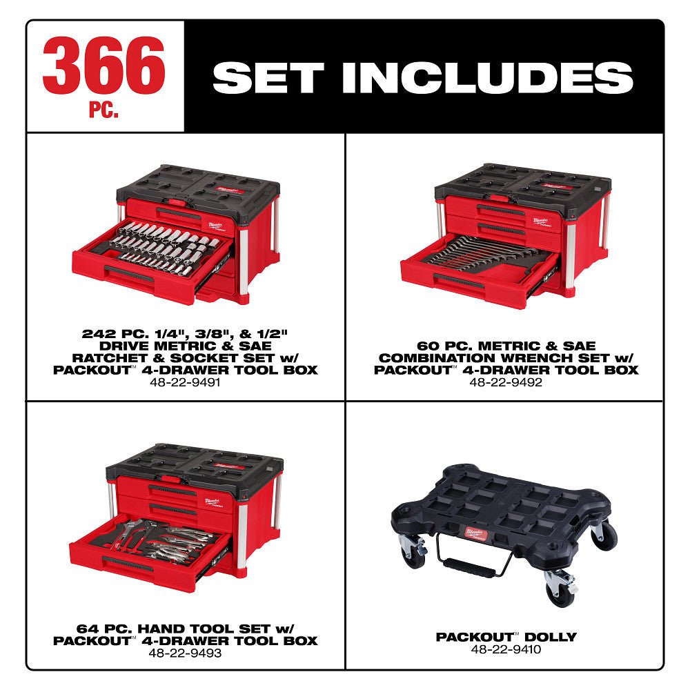 Milwaukee 48-22-9495 Mechanics Hand Tool Master Set w/ PACKOUT Dolly - 366PC - Image 2