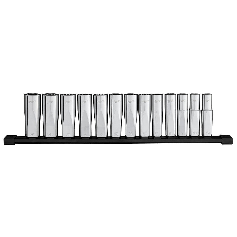 Milwaukee 48-22-9524 1/2" Drive 12-Point Deep Well Metric Socket Set - 13 PC