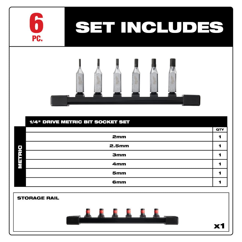 Milwaukee 48-22-9541 1/4" Drive Hex Bit Socket Set - Metric - 6 PC - Image 2