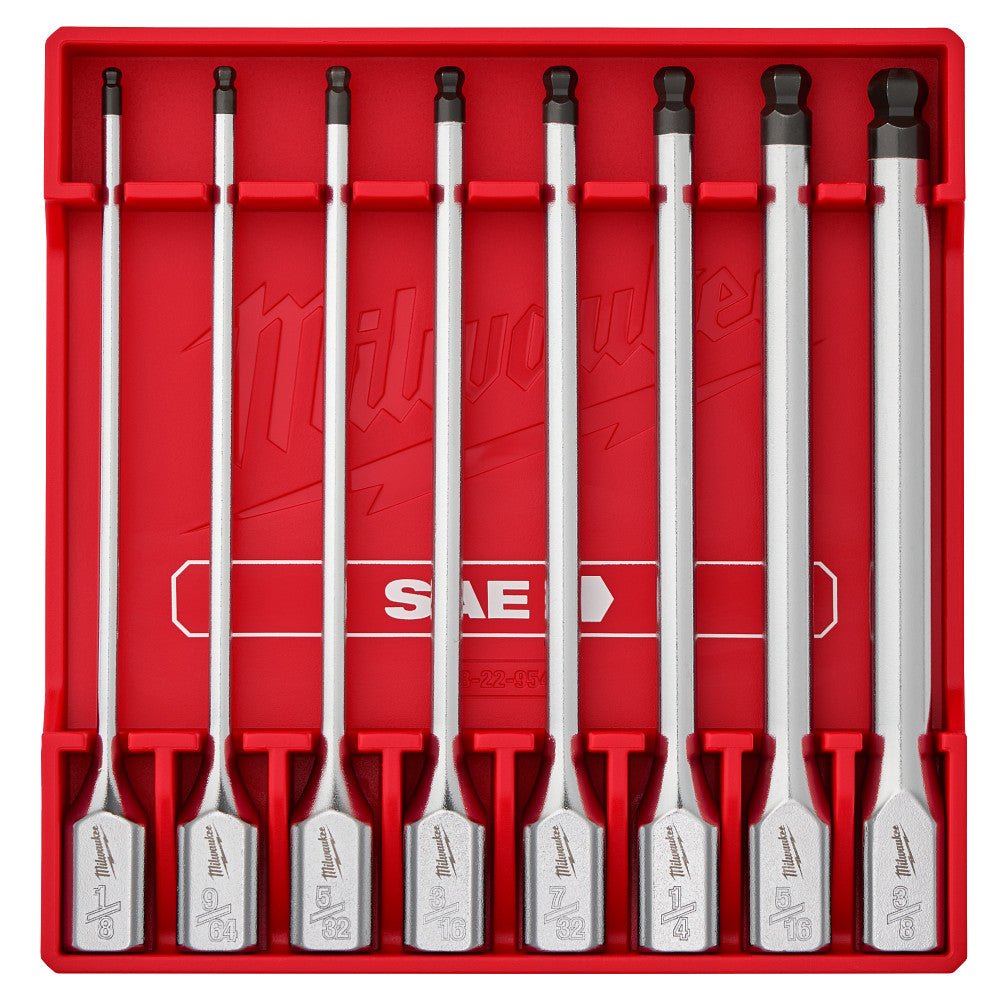Milwaukee 48-22-9549 3/8" Drive Long Ball End Hex Bit Socket Set - SAE - 8 PC