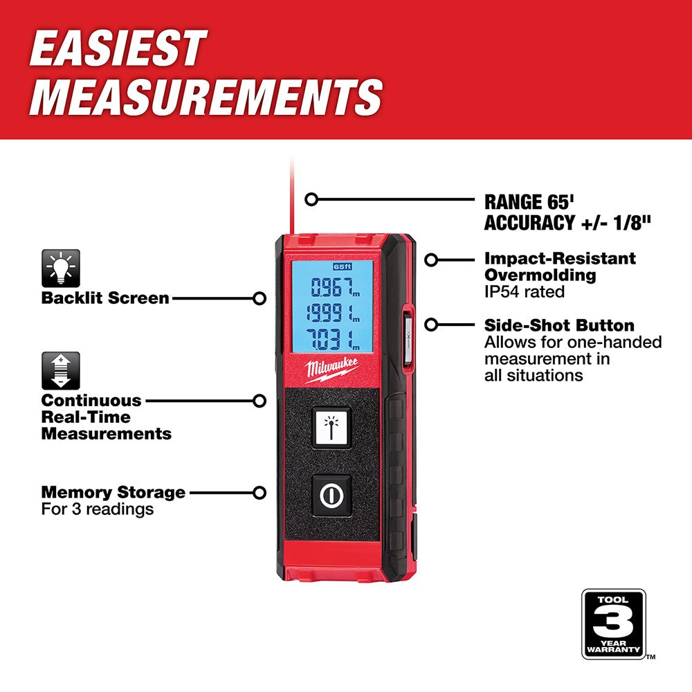 Milwaukee 48-22-9801 65-Foot Impact Resistant Measuring Laser Distance Meter - Image 2